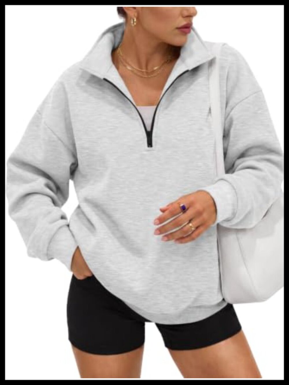 Oversized Half Zip Fleece Sweatshirt Cotton Polyester Pullover